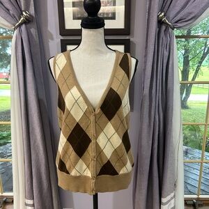 Talbots Brown Argyle Knit Vest